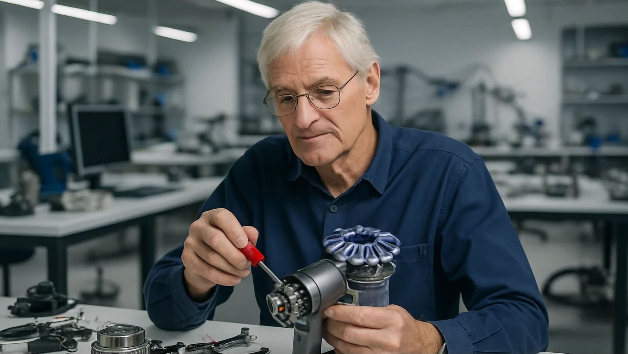 Інженер Dyson проводить перевірку якості фенів на заводі